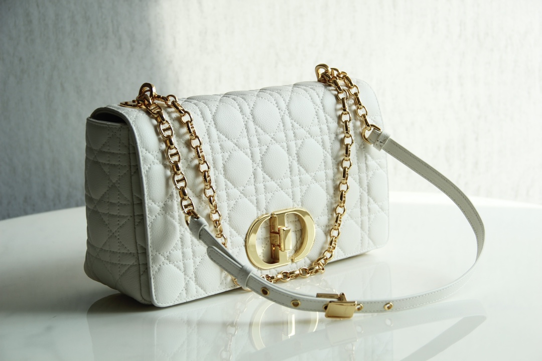 Large Dior Caro Bag White Supple Cannage Calfskin